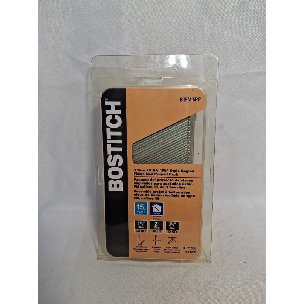 Bostitch 15 Ga. Angled Strip Brite Finish Nails 900 pk, Variety Pack, 1.5 2 2.5"